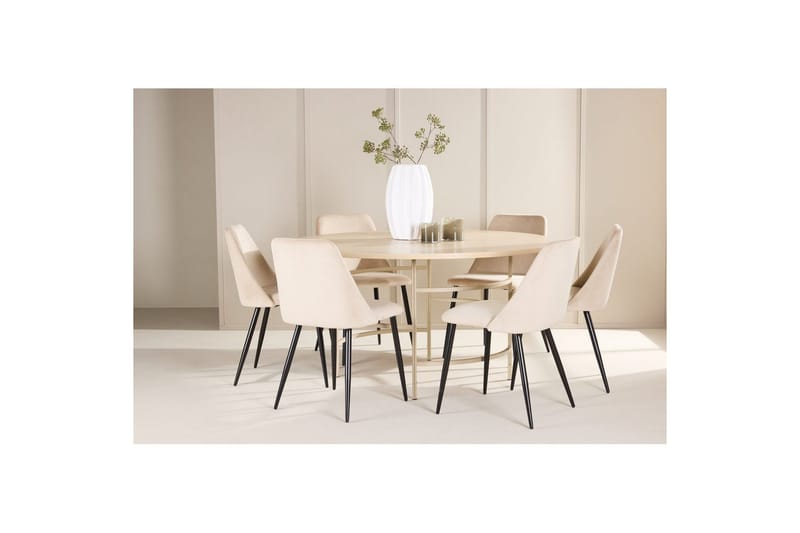 Matgrupp Copenhagen Runt 140 cm med 6st Night Stolar Vit / Beige - Vit / Beige - Möbler - Matplats - Matgrupp & matbord med stolar