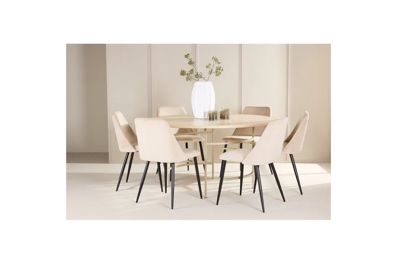 Matgrupp Copenhagen Runt 140 cm med 6st Night Stolar Vit / Beige - Vit / Beige - Möbler - Matplats - Matgrupp & matbord med stolar