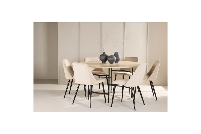 Matgrupp Copenhagen Runt 140 cm med 6st Night Stolar Vit / Svart - Vit / Svart - Möbler - Matplats - Matgrupp & matbord med stolar
