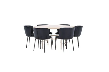 Matgrupp Copenhagen Runt 140 cm Vit/Beige med 6st Edina Stolar - Möbler - Matplats - Matgrupp & matbord med stolar