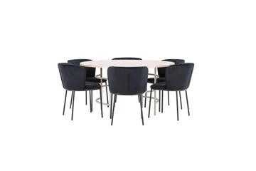 Matgrupp Copenhagen Runt 140 cm Vit/Beige med 6st Edina Stolar - Möbler - Matplats - Matgrupp & matbord med stolar