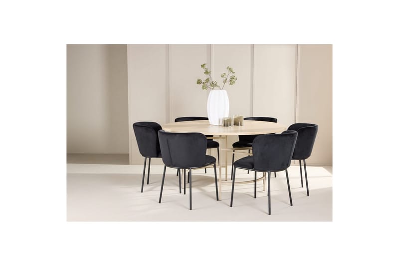 Matgrupp Copenhagen Runt 140 cm Vit/Beige med 6st Edina Stolar - Möbler - Matplats - Matgrupp & matbord med stolar