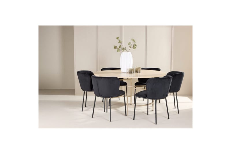 Matgrupp Copenhagen Runt 140 cm Vit/Beige med 6st Edina Stolar - Möbler - Matplats - Matgrupp & matbord med stolar