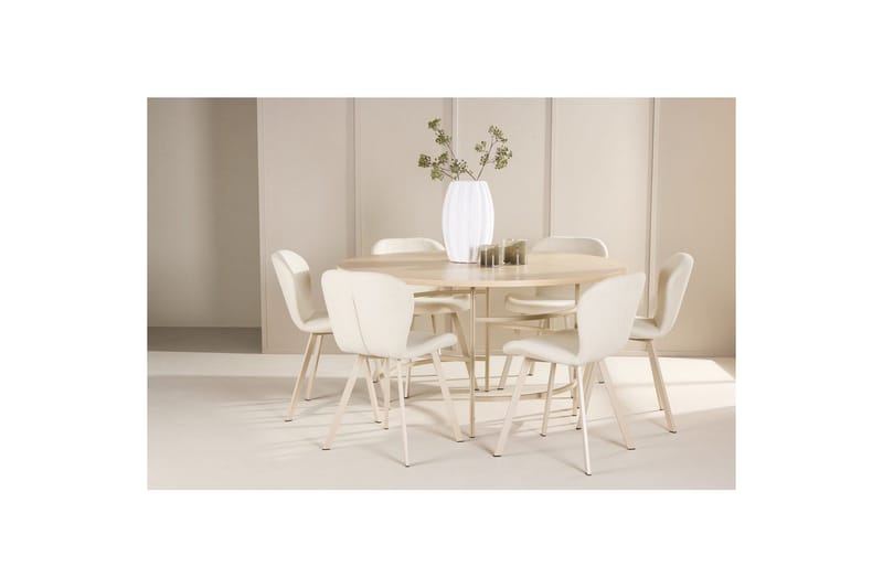 Matgrupp Copenhagen Runt 140 cm Vit/Beige med 6st Lilja Stolar - Möbler - Matplats - Matgrupp & matbord med stolar