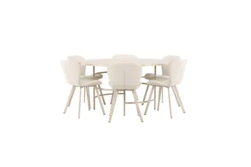 Matgrupp Copenhagen Runt 140 cm Vit/Beige med 6st Lilja Stolar - Möbler - Matplats - Matgrupp & matbord med stolar
