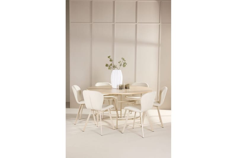 Matgrupp Copenhagen Runt 140 cm Vit/Beige med 6st Lilja Stolar - Möbler - Matplats - Matgrupp & matbord med stolar