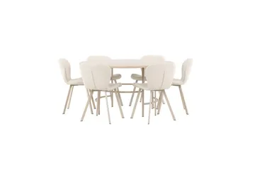 Matgrupp Copenhagen Runt 140 cm Vit/Beige med 6st Lilja Stolar - Möbler - Matplats - Matgrupp & matbord med stolar