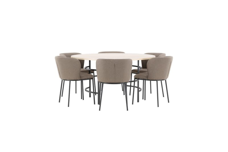 Matgrupp Copenhagen Runt 140 cm Vit/Svart med 6st Edina Stolar Svart / Brun - Svart / Brun - Möbler - Matplats - Matgrupp & matbord med stolar