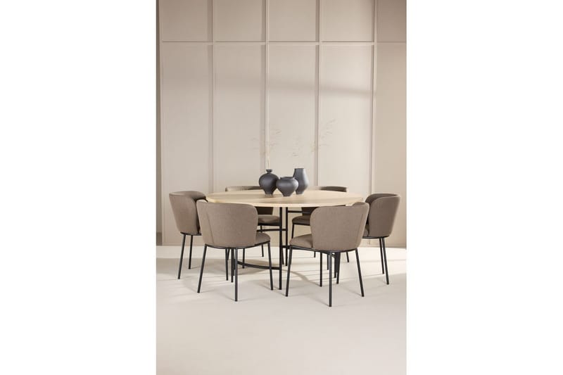 Matgrupp Copenhagen Runt 140 cm Vit/Svart med 6st Edina Stolar Svart / Brun - Svart / Brun - Möbler - Matplats - Matgrupp & matbord med stolar