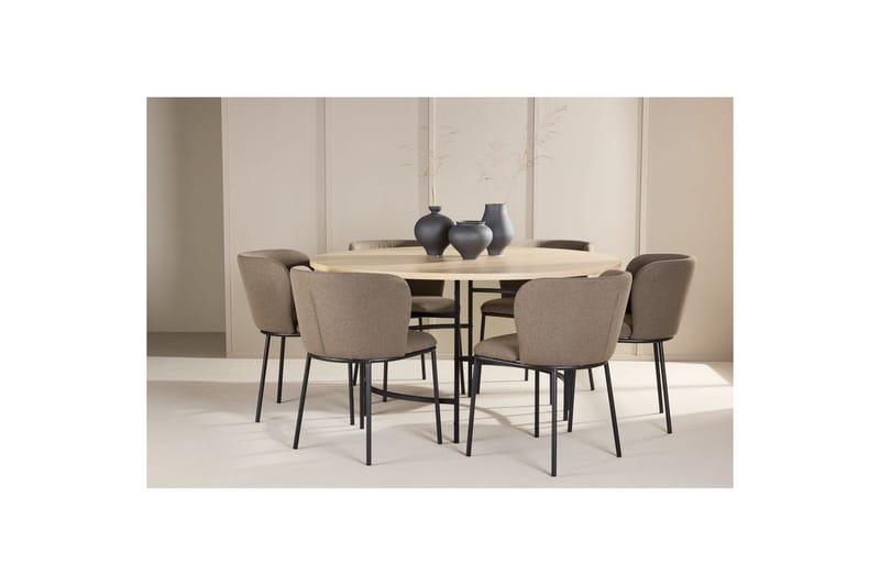 Matgrupp Copenhagen Runt 140 cm Vit/Svart med 6st Edina Stolar Svart / Brun - Svart / Brun - Möbler - Matplats - Matgrupp & matbord med stolar