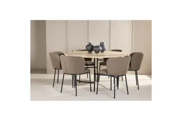 Matgrupp Copenhagen Runt 140 cm Vit/Svart med 6st Edina Stolar Svart / Brun - Svart / Brun - Möbler - Matplats - Matgrupp & matbord med stolar