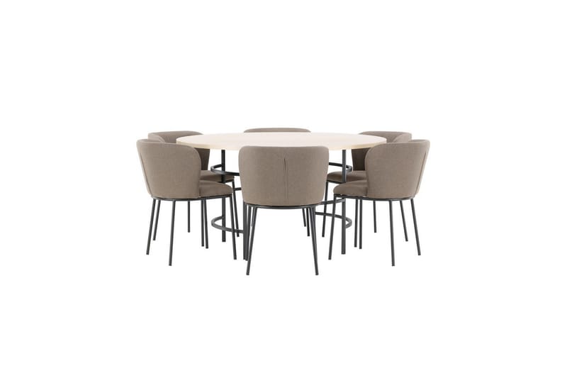 Matgrupp Copenhagen Runt 140 cm Vit/Svart med 6st Edina Stolar Svart / Brun - Svart / Brun - Möbler - Matplats - Matgrupp & matbord med stolar