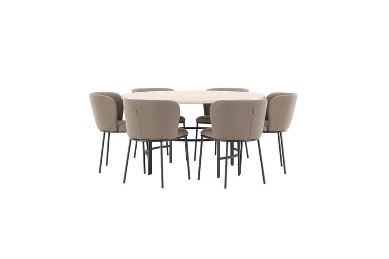 Matgrupp Copenhagen Runt 140 cm Vit/Svart med 6st Edina Stolar Svart / Brun - Svart / Brun - Möbler - Matplats - Matgrupp & matbord med stolar