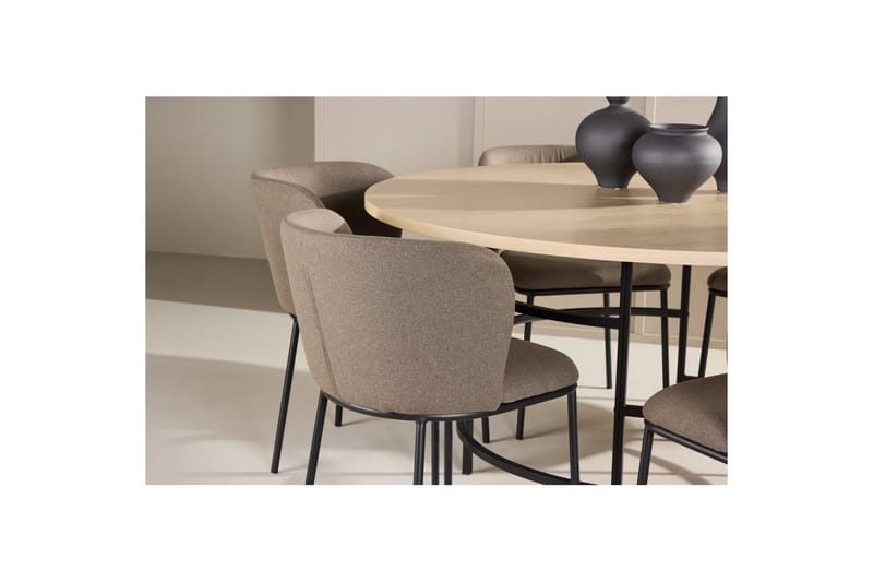 Matgrupp Copenhagen Runt 140 cm Vit/Svart med 6st Edina Stolar Svart / Brun - Svart / Brun - Möbler - Matplats - Matgrupp & matbord med stolar