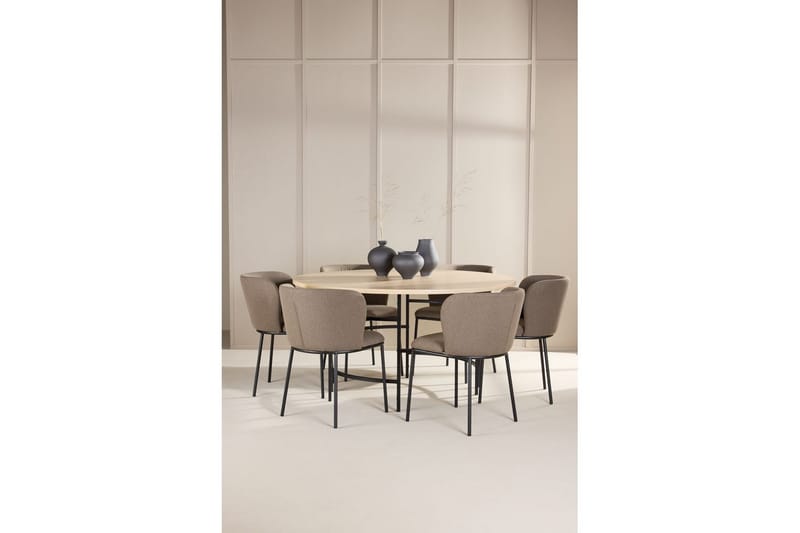 Matgrupp Copenhagen Runt 140 cm Vit/Svart med 6st Edina Stolar Svart / Brun - Svart / Brun - Möbler - Matplats - Matgrupp & matbord med stolar