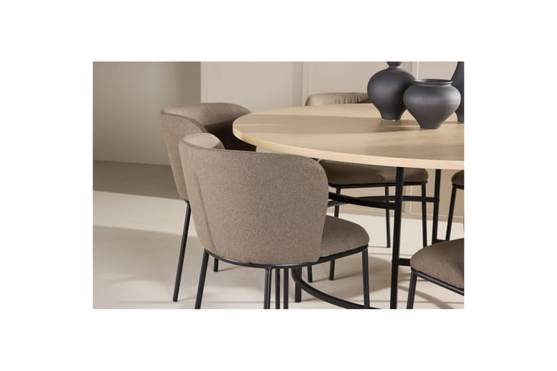 Matgrupp Copenhagen Runt 140 cm Vit/Svart med 6st Edina Stolar Svart / Brun - Svart / Brun - Möbler - Matplats - Matgrupp & matbord med stolar
