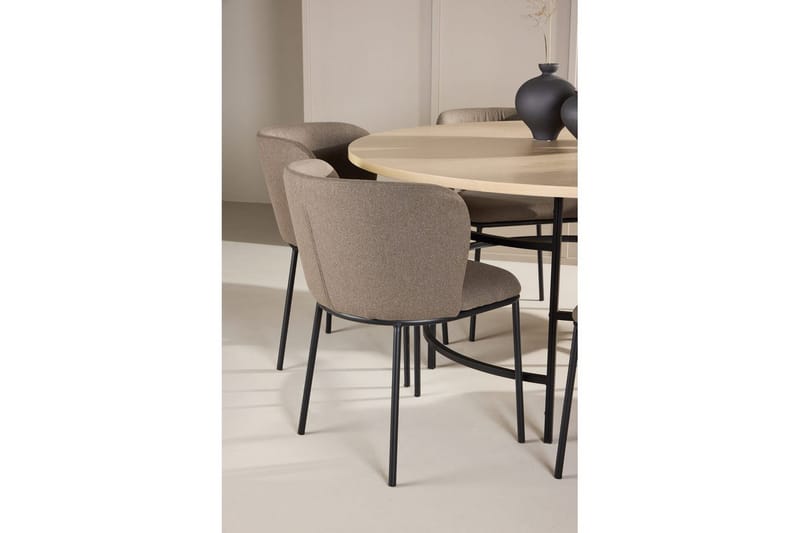 Matgrupp Copenhagen Runt 140 cm Vit/Svart med 6st Edina Stolar Svart / Brun - Svart / Brun - Möbler - Matplats - Matgrupp & matbord med stolar