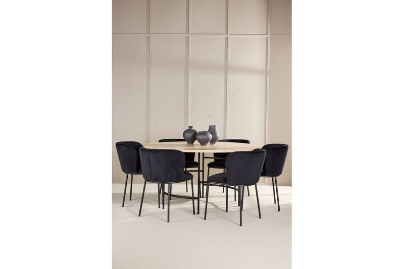 Matgrupp Copenhagen Runt 140 cm Vit/Svart med 6st Edina Stolar Svart - Svart - Möbler - Matplats - Matgrupp & matbord med stolar
