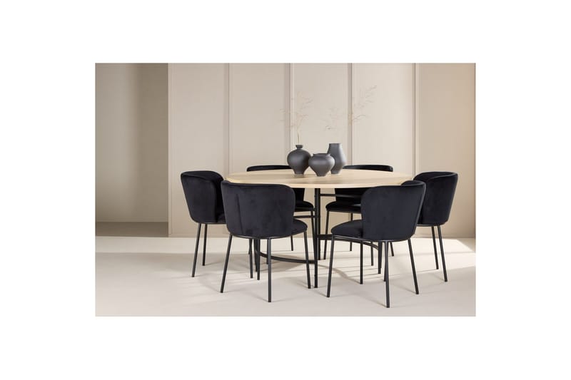 Matgrupp Copenhagen Runt 140 cm Vit/Svart med 6st Edina Stolar Svart - Svart - Möbler - Matplats - Matgrupp & matbord med stolar