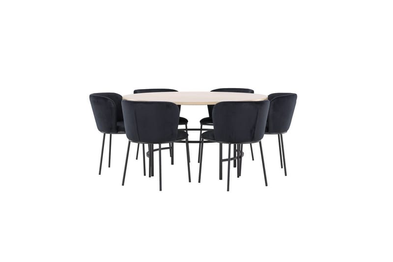 Matgrupp Copenhagen Runt 140 cm Vit/Svart med 6st Edina Stolar Svart - Svart - Möbler - Matplats - Matgrupp & matbord med stolar