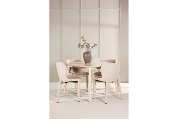 Matgrupp Flora Runt 120 cm Vit med 4st Astoria Stolar Beige - Beige - Möbler - Matplats - Matgrupp & matbord med stolar