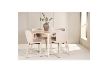 Matgrupp Flora Runt 120 cm Vit med 4st Astoria Stolar Beige - Beige - Möbler - Matplats - Matgrupp & matbord med stolar