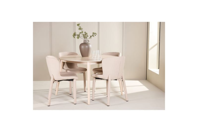 Matgrupp Flora Runt 120 cm Vit med 4st Astoria Stolar Beige - Beige - Möbler - Matplats - Matgrupp & matbord med stolar