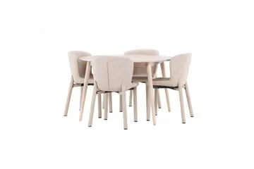 Matgrupp Flora Runt 120 cm Vit med 4st Astoria Stolar Beige - Beige - Möbler - Matplats - Matgrupp & matbord med stolar