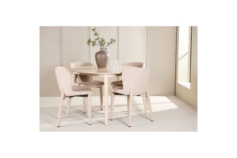 Matgrupp Flora Runt 120 cm Vit med 4st Astoria Stolar Beige - Beige - Möbler - Matplats - Matgrupp & matbord med stolar