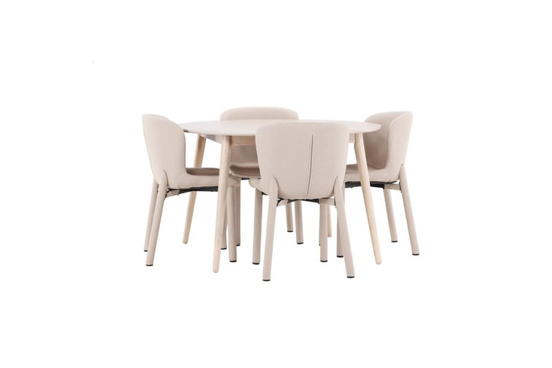 Matgrupp Flora Runt 120 cm Vit med 4st Astoria Stolar Beige - Beige - Möbler - Matplats - Matgrupp & matbord med stolar