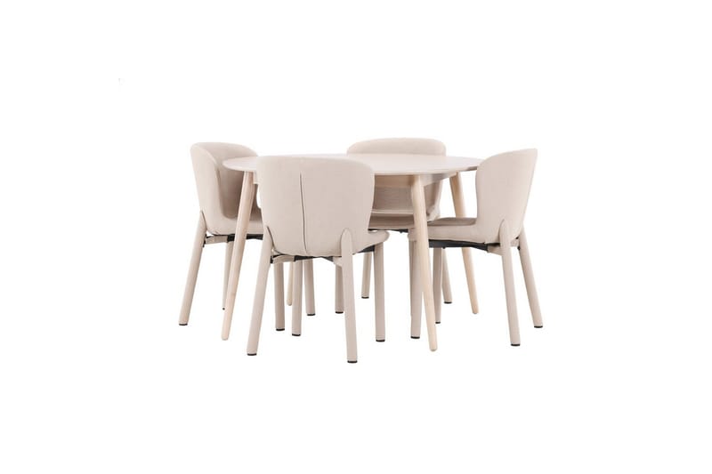 Matgrupp Flora Runt 120 cm Vit med 4st Astoria Stolar Beige - Beige - Möbler - Matplats - Matgrupp & matbord med stolar