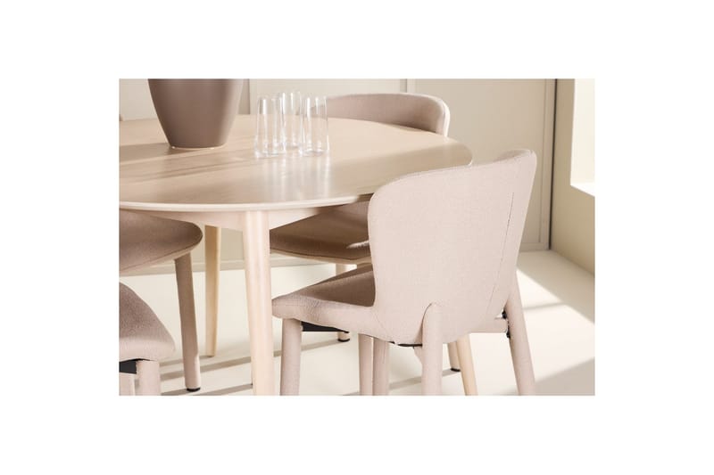 Matgrupp Flora Runt 120 cm Vit med 4st Astoria Stolar Beige - Beige - Möbler - Matplats - Matgrupp & matbord med stolar