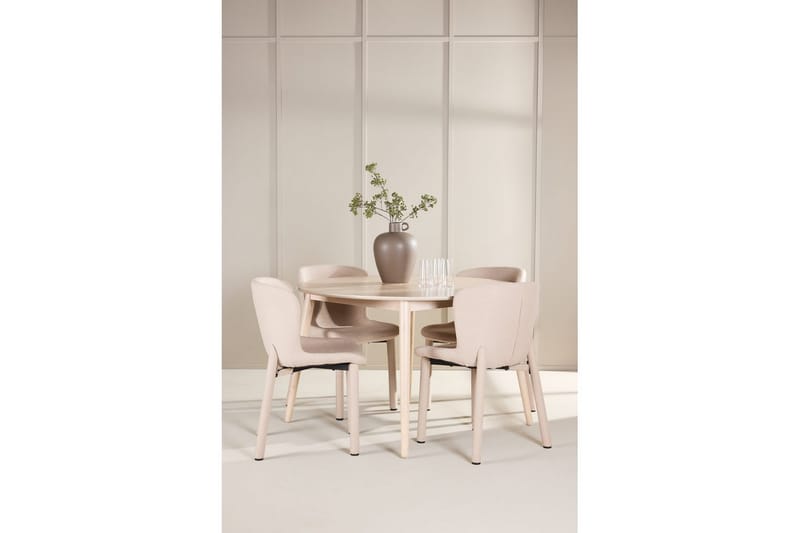 Matgrupp Flora Runt 120 cm Vit med 4st Astoria Stolar Beige - Beige - Möbler - Matplats - Matgrupp & matbord med stolar