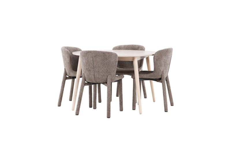Matgrupp Flora Runt 120 cm Vit med 4st Astoria Stolar Brun - Brun - Möbler - Matplats - Matgrupp & matbord med stolar