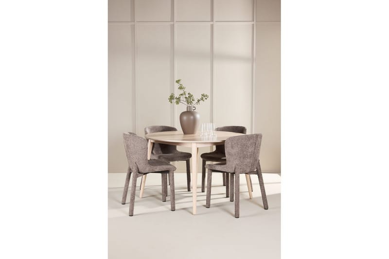 Matgrupp Flora Runt 120 cm Vit med 4st Astoria Stolar Brun - Brun - Möbler - Matplats - Matgrupp & matbord med stolar