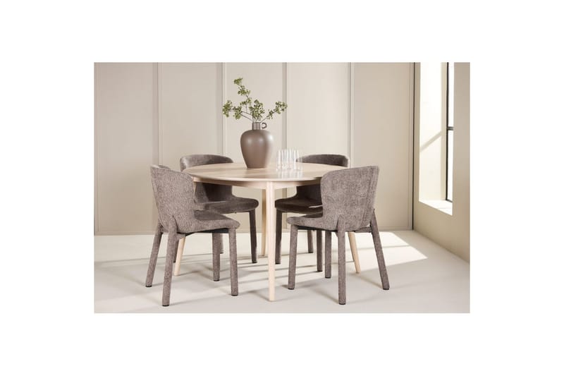 Matgrupp Flora Runt 120 cm Vit med 4st Astoria Stolar Brun - Brun - Möbler - Matplats - Matgrupp & matbord med stolar