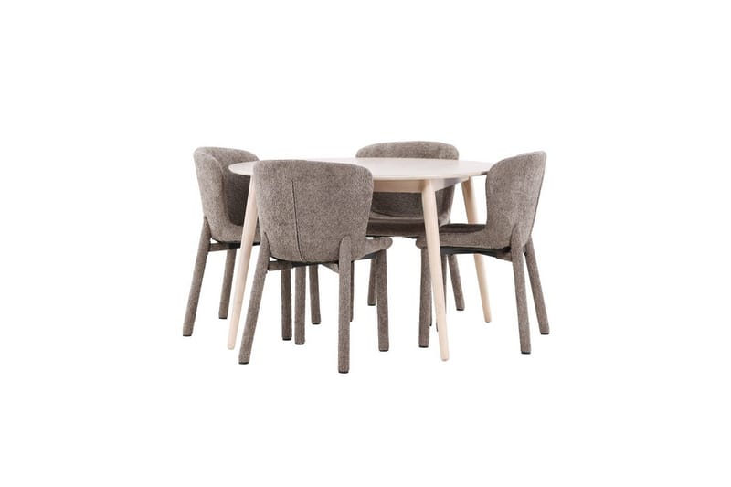 Matgrupp Flora Runt 120 cm Vit med 4st Astoria Stolar Brun - Brun - Möbler - Matplats - Matgrupp & matbord med stolar