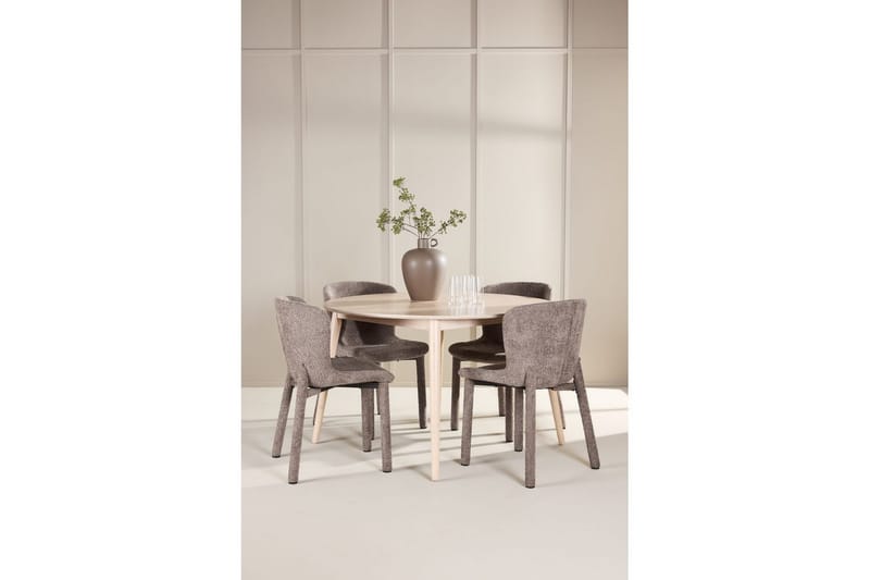 Matgrupp Flora Runt 120 cm Vit med 4st Astoria Stolar Brun - Brun - Möbler - Matplats - Matgrupp & matbord med stolar