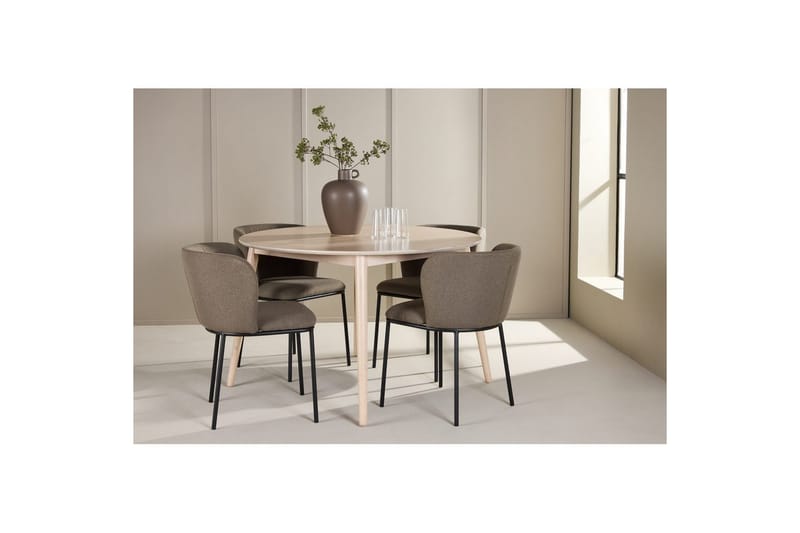 Matgrupp Flora Runt 120 cm Vit med 4st Edina Stolar Svart / Brun - Svart / Brun - Möbler - Matplats - Matgrupp & matbord med stolar