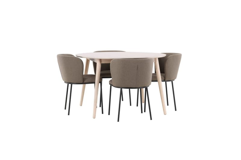 Matgrupp Flora Runt 120 cm Vit med 4st Edina Stolar Svart / Brun - Svart / Brun - Möbler - Matplats - Matgrupp & matbord med stolar