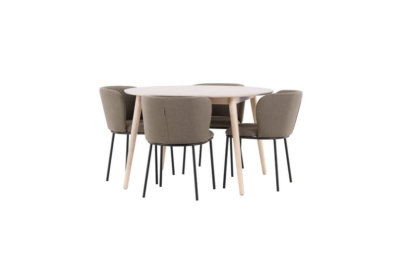 Matgrupp Flora Runt 120 cm Vit med 4st Edina Stolar Svart / Brun - Svart / Brun - Möbler - Matplats - Matgrupp & matbord med stolar