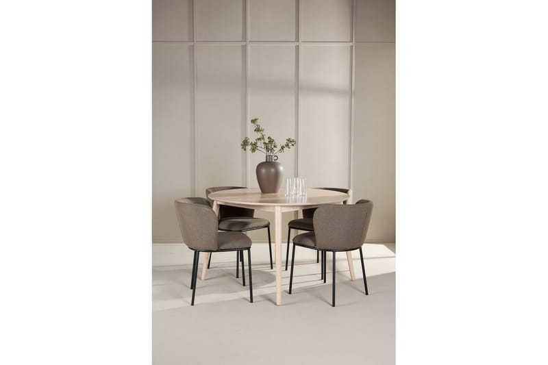 Matgrupp Flora Runt 120 cm Vit med 4st Edina Stolar Svart / Brun - Svart / Brun - Möbler - Matplats - Matgrupp & matbord med stolar