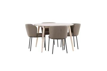 Matgrupp Flora Runt 120 cm Vit med 4st Edina Stolar Svart / Brun - Svart / Brun - Möbler - Matplats - Matgrupp & matbord med stolar