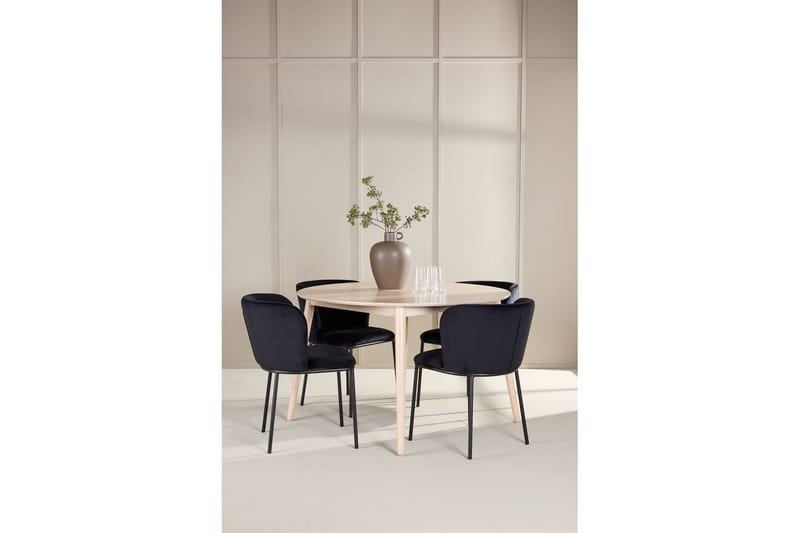 Matgrupp Flora Runt 120 cm Vit med 4st Edina Stolar Svart - Svart - Möbler - Matplats - Matgrupp & matbord med stolar