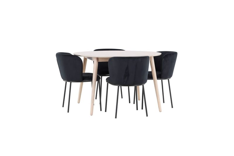 Matgrupp Flora Runt 120 cm Vit med 4st Edina Stolar Svart - Svart - Möbler - Matplats - Matgrupp & matbord med stolar