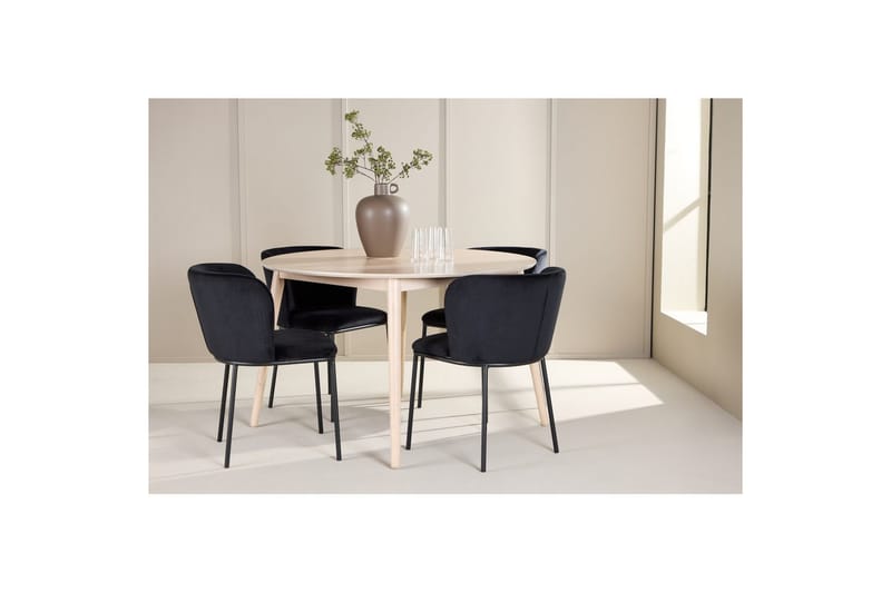Matgrupp Flora Runt 120 cm Vit med 4st Edina Stolar Svart - Svart - Möbler - Matplats - Matgrupp & matbord med stolar