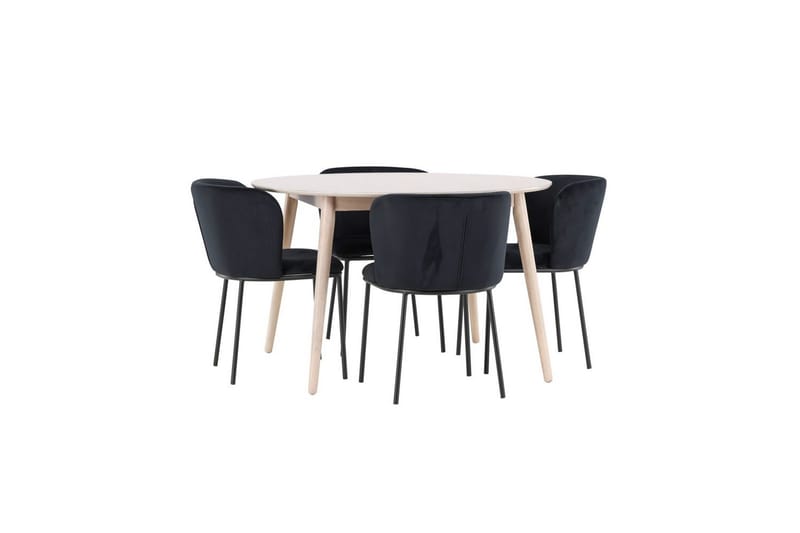 Matgrupp Flora Runt 120 cm Vit med 4st Edina Stolar Svart - Svart - Möbler - Matplats - Matgrupp & matbord med stolar