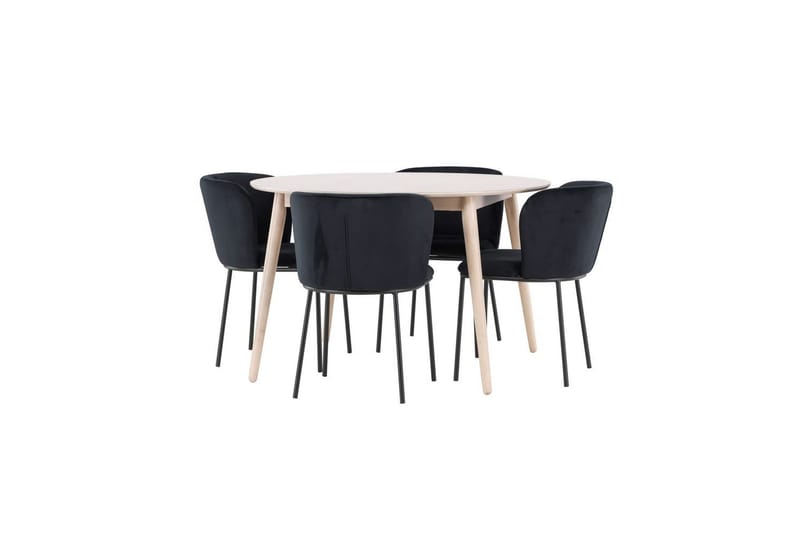 Matgrupp Flora Runt 120 cm Vit med 4st Edina Stolar Svart - Svart - Möbler - Matplats - Matgrupp & matbord med stolar