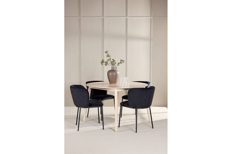 Matgrupp Flora Runt 120 cm Vit med 4st Edina Stolar Svart - Svart - Möbler - Matplats - Matgrupp & matbord med stolar