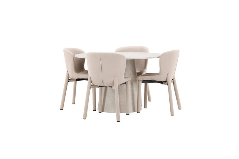 Matgrupp Lanzo Runt 120 cm Beige med 4st Astoria Stolar Beige - Beige - Möbler - Matplats - Matgrupp & matbord med stolar